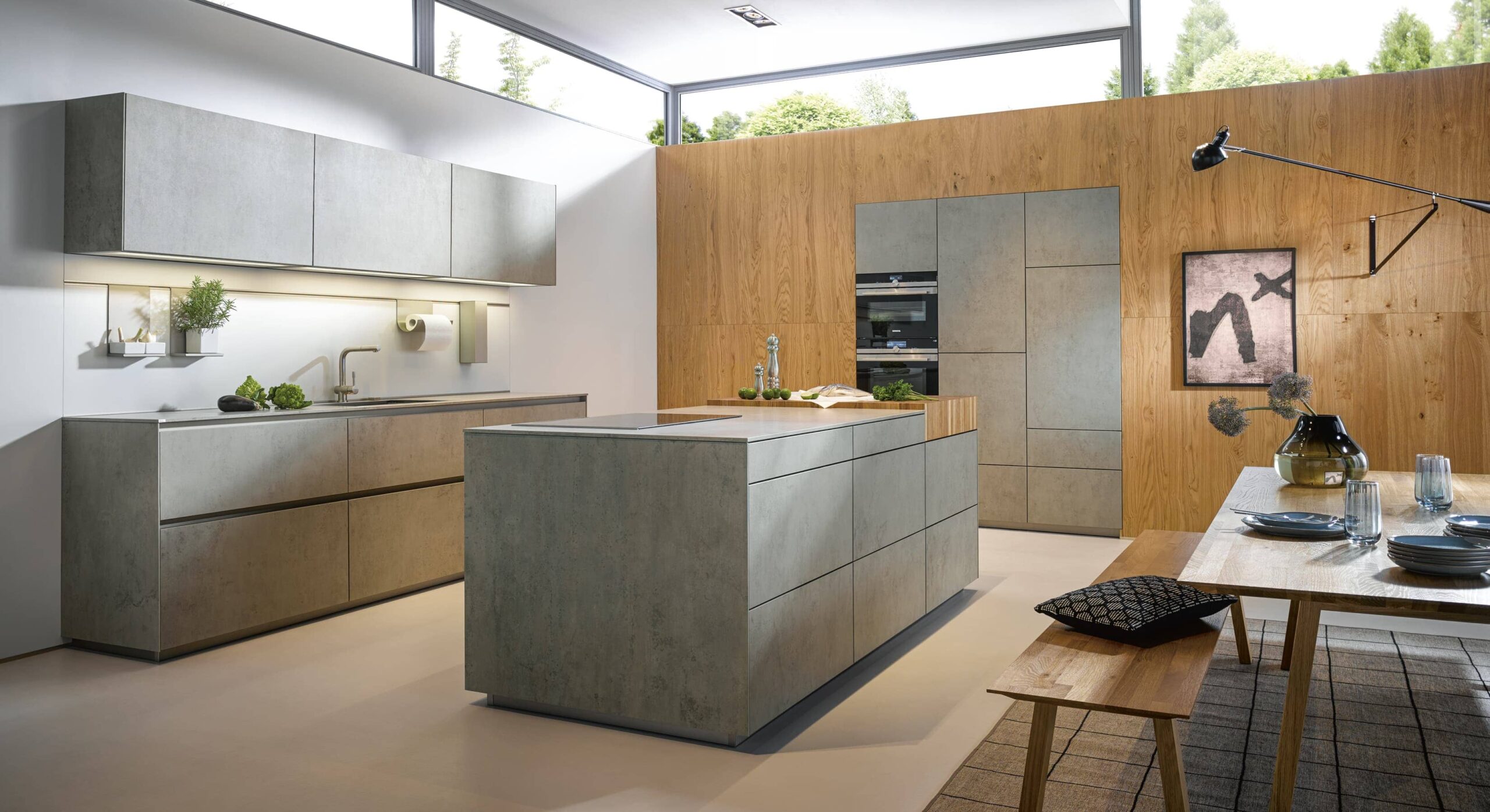 Contemporary cement and wood kitchen concept